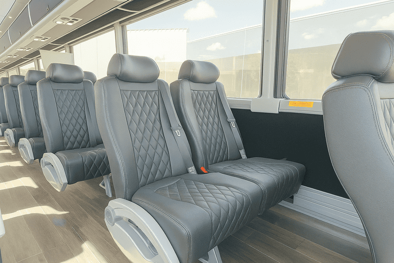 interior of Visalia Coach Bus Service charter bus